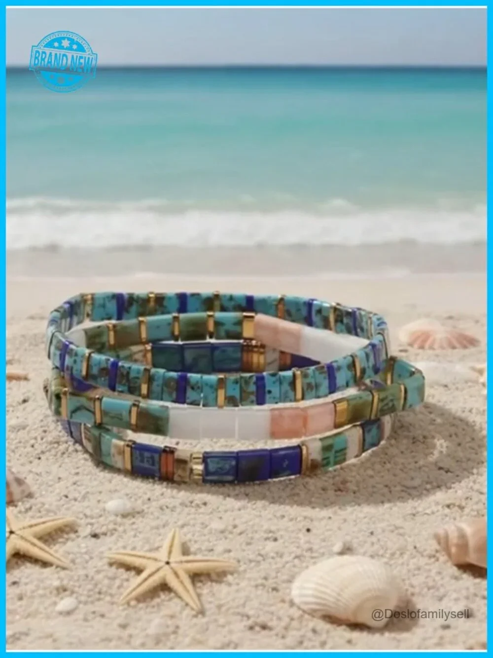Boho 3Pcs Flat Square Tila Beaded Stretch Bracelets Set for Women Men